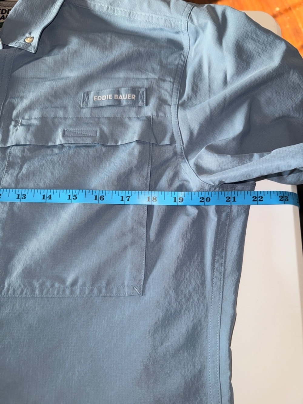 Eddie Bauer Rainier Ripstop Short-Sleeve Button-Down Shirt -Chambray Blue, Small - Picture 9 of 10
